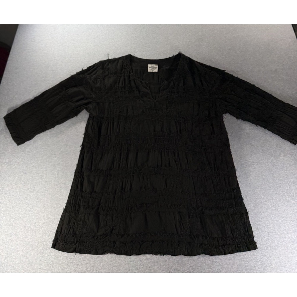 Vintage Cottonseed Black Textured Tunic Top Women's Small 100% Cotton Boho USA